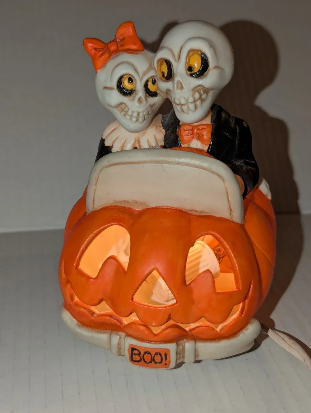 Halloween Skeleton Couple Pumpkin Car Light Up VTG 1990 Enesco Mark Cook